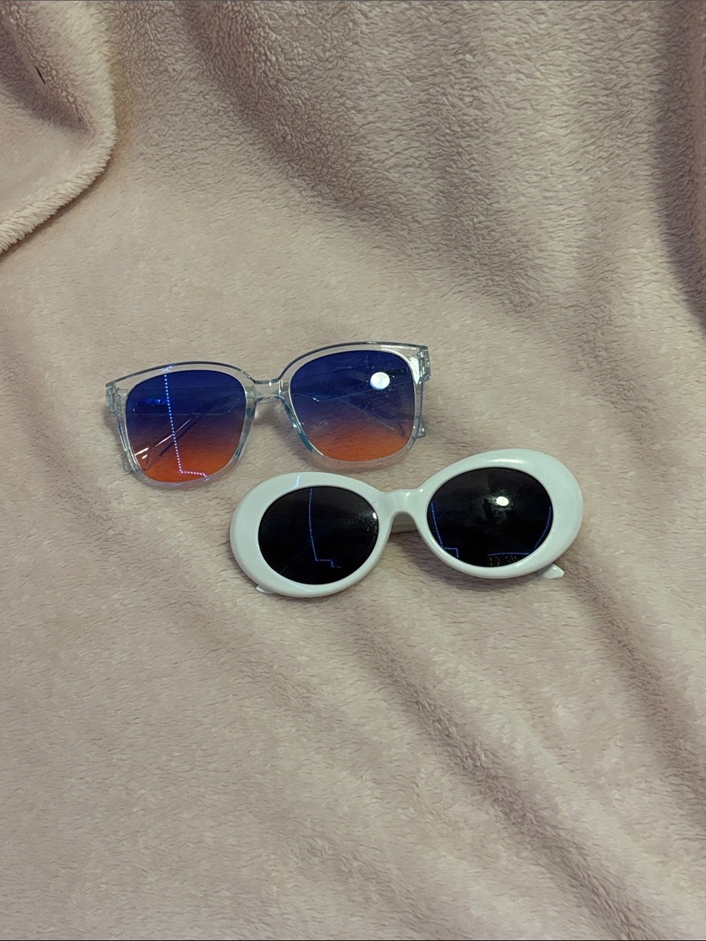 Old Navy Clear Frame Sunglasses with Blue-to-Orange Gradient Lenses